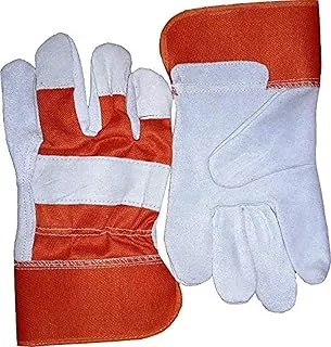 Tips & Toes Heavy Duty Cow Leather Working Glove - White/Orange