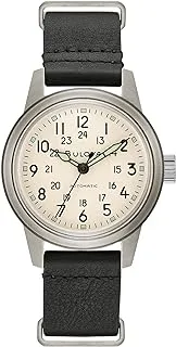 Bulova Men's Military Heritage Hack Stainless Steel 3-Hand Automatic Watch, NATO Leather Strap, Luminous Hands and Markers