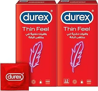 Durex Thin Feel Lubricated Condoms for Men - 12 Pieces Twin Pack