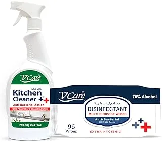 Vcare Kitchen Cleaner Trigger Spray 750Ml+ Multipurpose Disinfectant Wipes 96'S