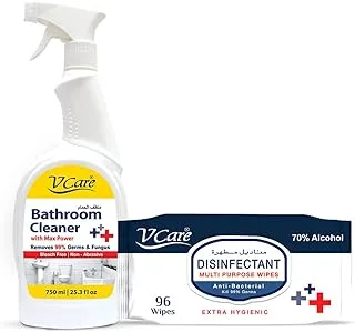 Vcare Bathroom Cleaner Trigger Spray 750Ml + Multipurpose Disinfectant Wipes 96'S