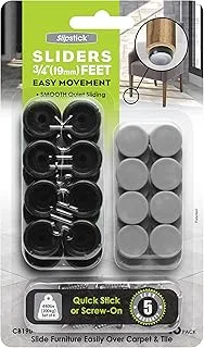 Slipstick CB190 ¾ Inch Floor Protector Chair Leg Glides/Furniture Feet Sliders (Set of 16) Self Stick or Screw On - Black