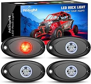 Nilight Led Rock Light 4Pcs Red Pods Waterproof Under Body Wheel Well Exterior Interior Lights For Car Truck Pickups Atv Utv Suv Motorcycle Boat, 2 Years Warranty