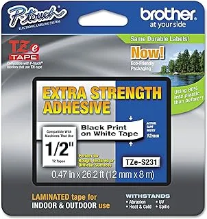 Brother TZES231 - TZE-S231 LAMINATED TAPE M 8M 8M - BLACK ON WHITE EXTRA-STRONG