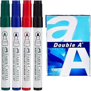 Faber-Castell Whiteboard Marker Bullet Set Of 4Pc + Duster, ASSORTED, 1587D & - Printer Copy Paper, Size A4, GSM 80, 100 Pages Ream