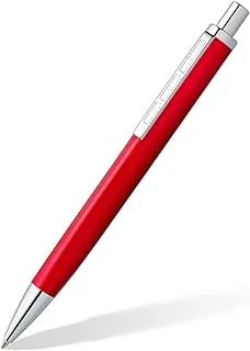 Staedtler Triplus 444 M02-3 Retractable Ballpoint Pen M, Roaring Red, Premium Quality Metal Casing In Ergonomic Triangular Shape, Large Refill Blue Ink