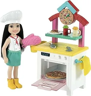 Barbie GTN63​ Chelsea Can Be Pizza Chef Playset with Brunette Chelsea Doll (6-in/15.24-cm), Pizza Oven, 2 Spice Shakers, Pizza Pan & More, Great Gift for Ages 3 Years Old & Up