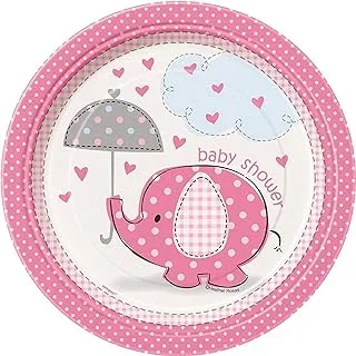 Unique Umbrellaphants Plate 8-Pieces, 7-Inch Size, Pink