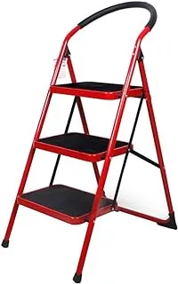 Step stool Folding Step Stool Mini Steel Step Ladders,with Anti-Slip Sturdy Wide Pedal and Portable Handle Lightweight, for Home Kitchen Office,red Step Ladders (Size : Three step ladder)