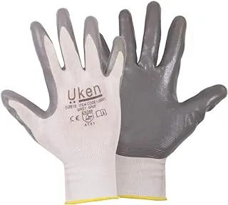 UKEN Nitrile Grip Gloves (Grey, Small)