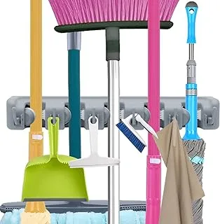 ECVV Mop Broom Holder, Garden Tools Wall Mounted Commercial Organizer Saving Space Storage Rack For Kitchen Garden And Garage,Laundry Offices5 Position With 6 Hooks, Black, 2X-L1Mk-Ri58,Lc-Hkholder-02