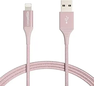 Amazon Basics Double Braided Nylon Lightning To Usb Cable - Advanced Collection ، شاحن Apple Iphone معتمد من Mfi ، ذهبي وردي ، 6 أقدام (تصنيف المتانة 10000 انحناء)