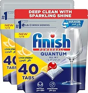 Finish Powerball Dishwasher Detergent All in One Tablets for Deep Clean & Sparkling Shine, Lemon Sparkle - 80 Tabs (40 Tabs, Pack of 2)