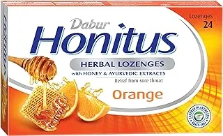 Dabur Honitus Herbal Lozenges, Effective Relief from Cough, Strep Infection & Sore Throat Pain, Orange Flavor 24s