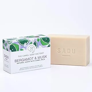 Camel Soap Factory صابون طبيعي ، مجموعة SADU الطبيعية ، 140 جرام صابون ثلاثي الطحن يوميًا خالٍ من البارابين مع حليب الإبل الطازج والبرغموت والمسك