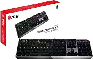 MSI Vigor GK50 Low Profile RGB Mechanical Gaming Keyboard - Kailh White Low Profile Switches, Brushed Aluminum Design, Ergonomic Keycap Design, RGB Mystic Light - Black
