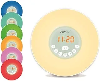 Lexibook Decotech - Sunrise colour alarm clock, wake-up light, FM radio, bedside lamp, sunrise and sunset simulation, 6 natural sounds, snooze, night light - RL998