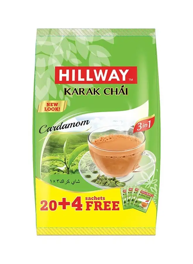 HILLWAY 3 In 1 Karak Chai Cardamom 18grams Pack of 24