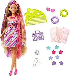 Barbie Totally Hair Flower-Themed Doll, Curvy, 8.5 inch Fantasy Hair, Dress, 15 Accessories, 3 & Up