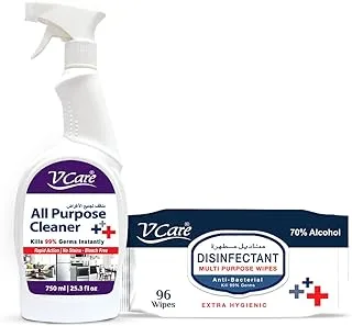 Vcare All Purpose Cleaner Trigger Spray 750Ml + Disinfectant Multi-Purpose Anti Bacterial Wipes 96'S