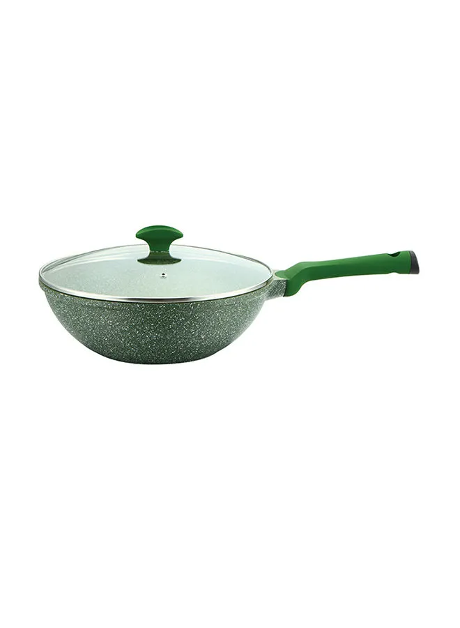 Prestige Granite Non-Stick Aluminium Wok Pan With Lid Green/Clear 30cm