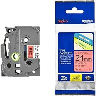 BROTHER Genuine TZe 451 24mm Standard Laminated Label Tape Replacement for Label Printers, Black on Red, 24mm wide, 8m long