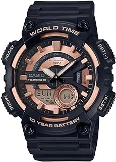 Casio Men's AEQ-110W-1A3V Telememo Analog-Digital Display Quartz Black Watch, Black/Rose Gold, Watch One Size