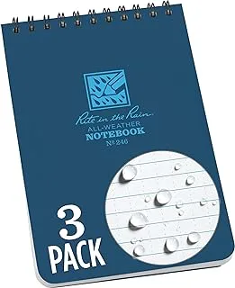 Rite In The Rain Weatherproof Top Spiral Notebook, 10.2 cm X 15.2 cm, Blue Cover, Universal Pattern, 3 Pack (No. 246-3), 6 4 3.75