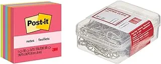 Post-It Notes Neon Colors 654-5Pk. 3 X 3 In (76 mm X 76 mm), 100 Sheets/Pad, 5 Pads/Pack & Paper Clips