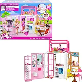 Barbie Dollhouse with 2 Levels & 4 Play Areas, Fully Furnished, Gift for 3 to 7 Year Olds