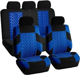 FH Group Car Seat Covers Full Set Premium Cloth - Universal Fit,Automotive Seat Cover,Low Back Front Seat Covers,Airbag Compatible,Split Bench Rear Seat,Washable Seat Cover for SUV,Sedan Blue