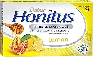 Dabur Honitus Herbal Lozenges - Effective Relief from Cough, Strep Infection & Sore Throat Pain - Lemon Flavor - 24s