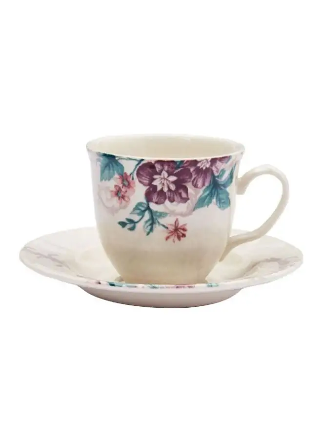 Claytan Printed Cup And Saucer Set White/Brown/Blue 200ml