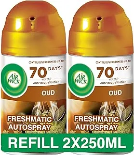 Air Wick Freshmatic Autospray Refill, Oud Fragrance, Eliminates Bad Odour like Cat Litter Smell, 250 ml (Pack of 2)