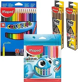 Maped Black Peps HB Pencil, Fibretip and Color Pencil Set 54-Pieces