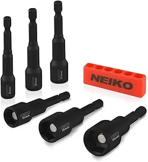 Neiko 10191A Impact Ready Magnetic Nut Driver | 6 قطعة | مم | 8 إلى 14 ملم | 2-9 / 16 ”الطول | Cr-V ، متري