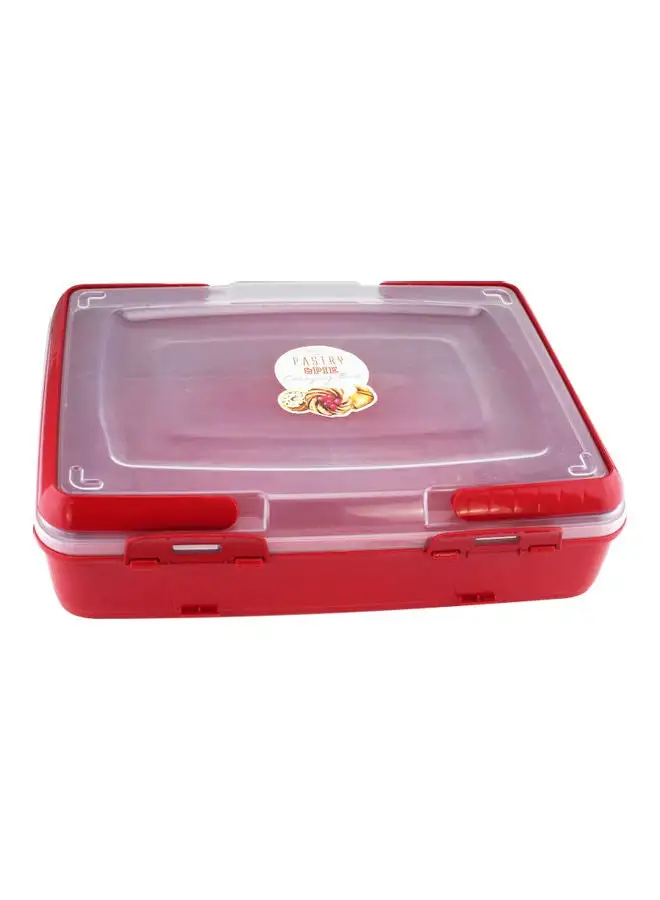 QLUX Portable Pastry Carrying Box With Handle Clear/Red