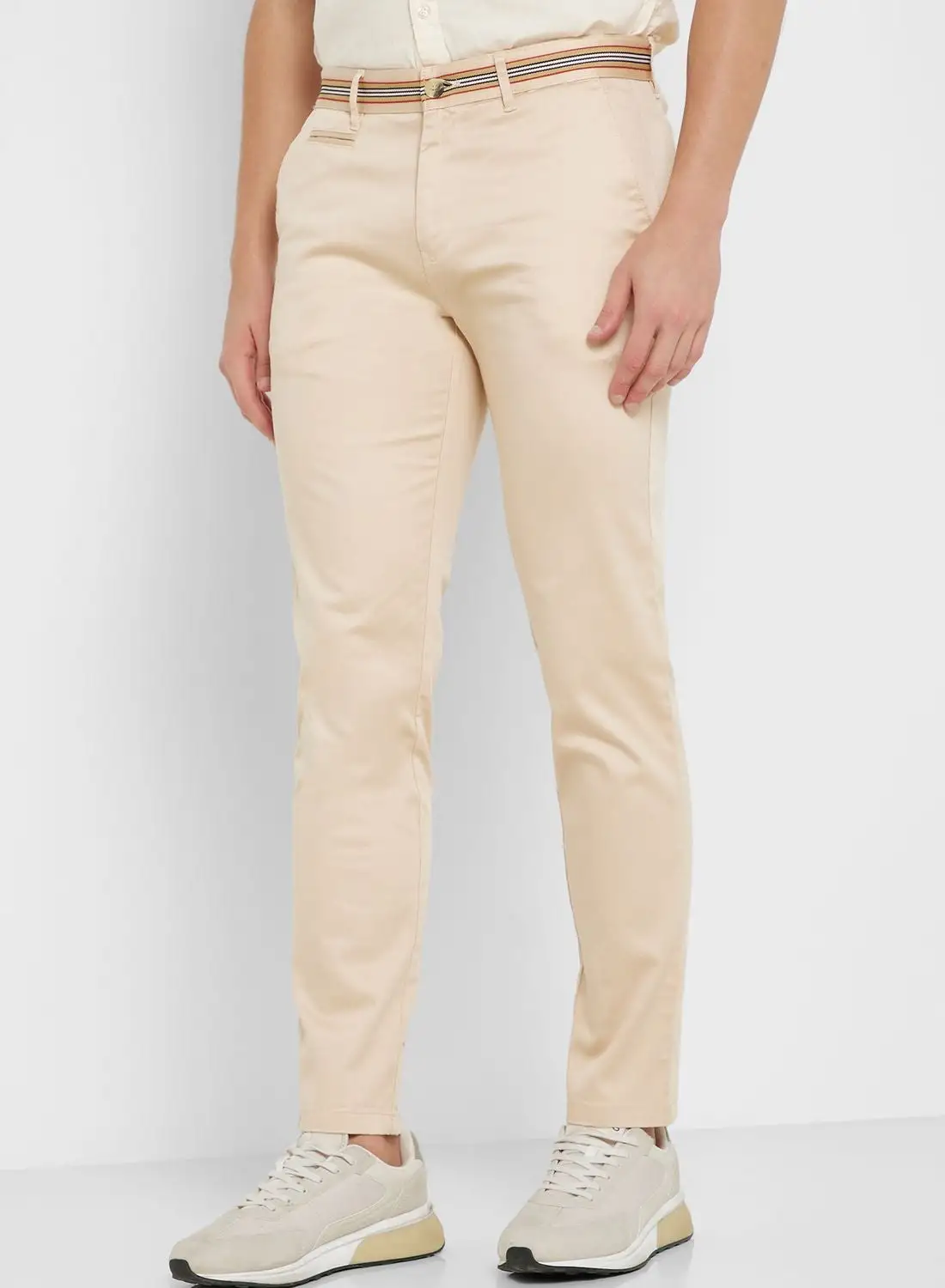 Thomas Scott Men Cream-Coloured Slim Fit Chinos Trousers