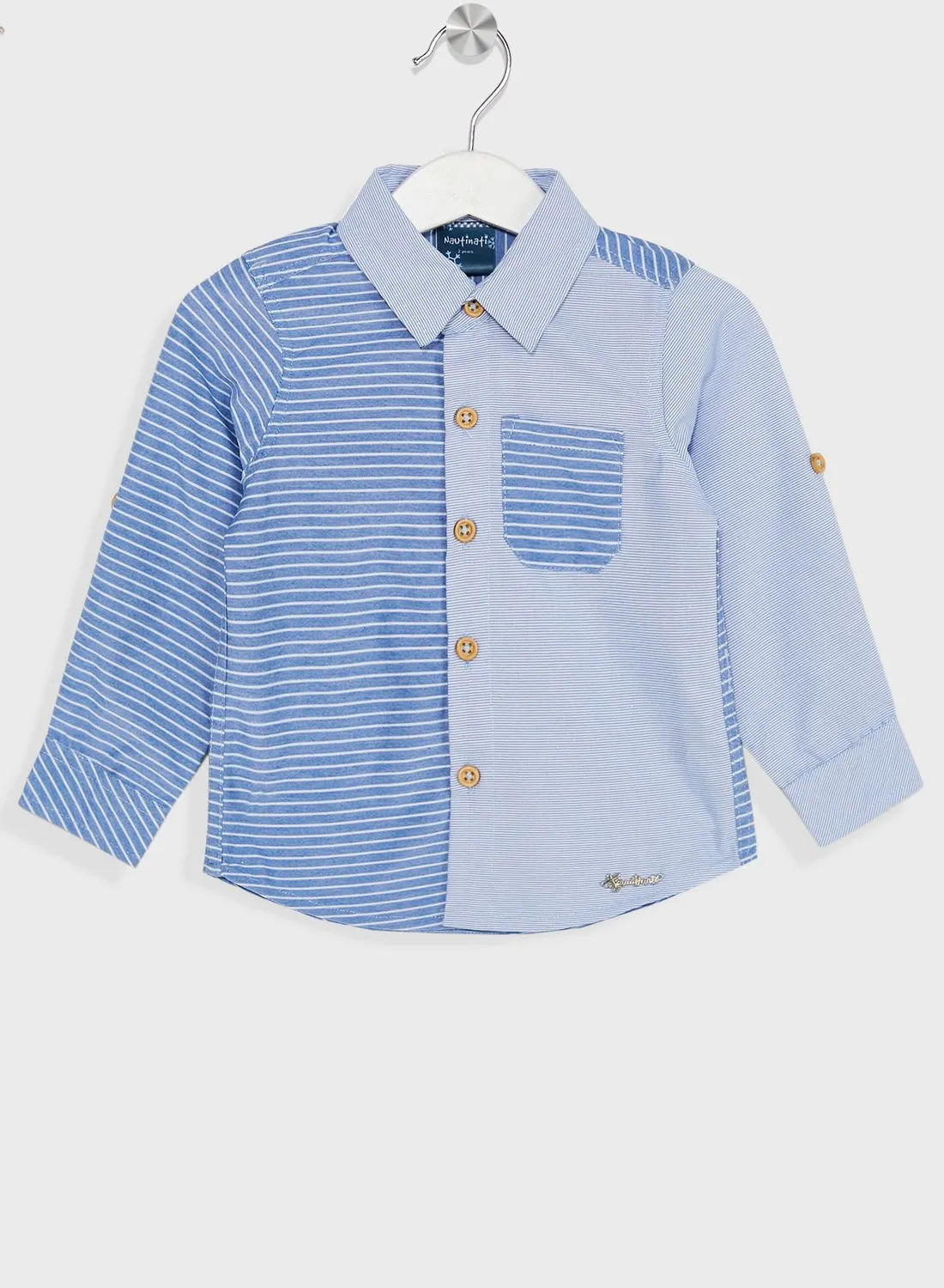 Nautinati Nauti Nati Boys Blue Standard Horizontal Stripes Opaque Striped Casual Shirt