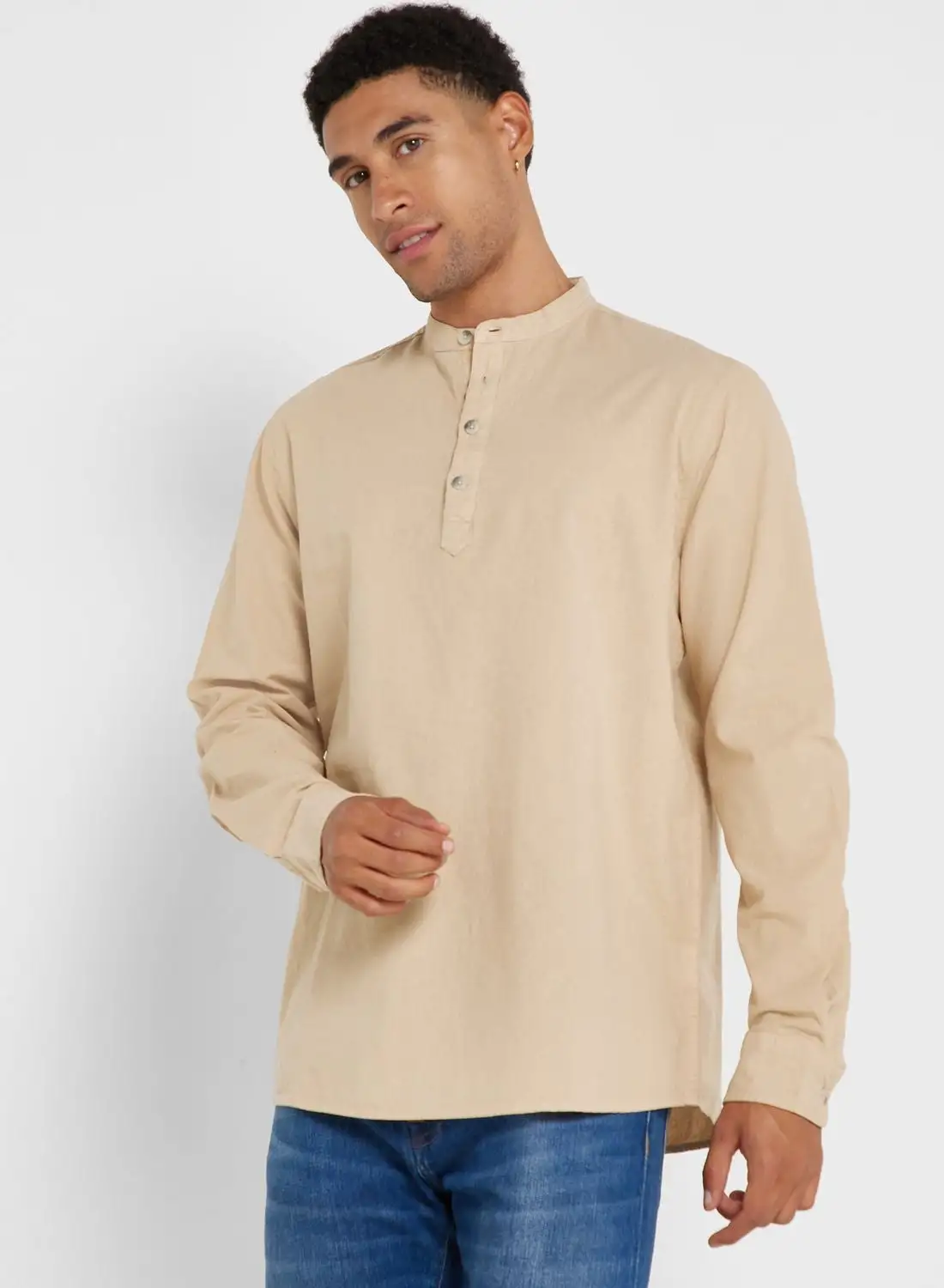 Seventy Five Grandad Collar Linen Shirt