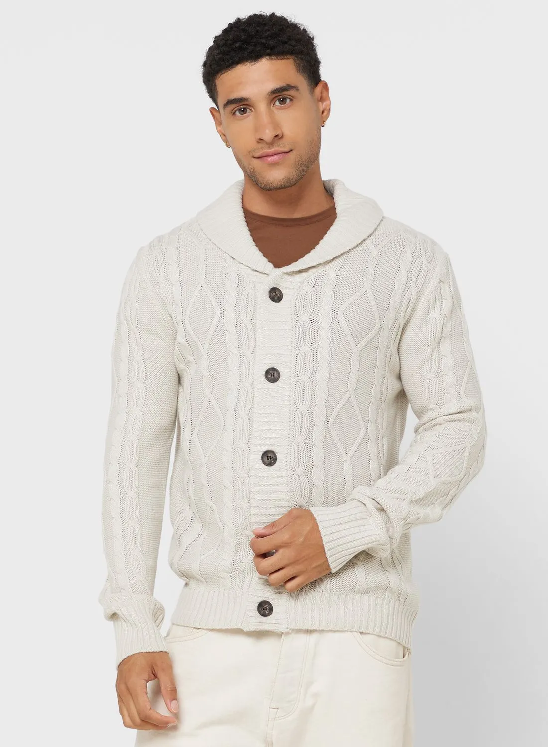 BRAVE SOUL Cable Knit Button Cardigan