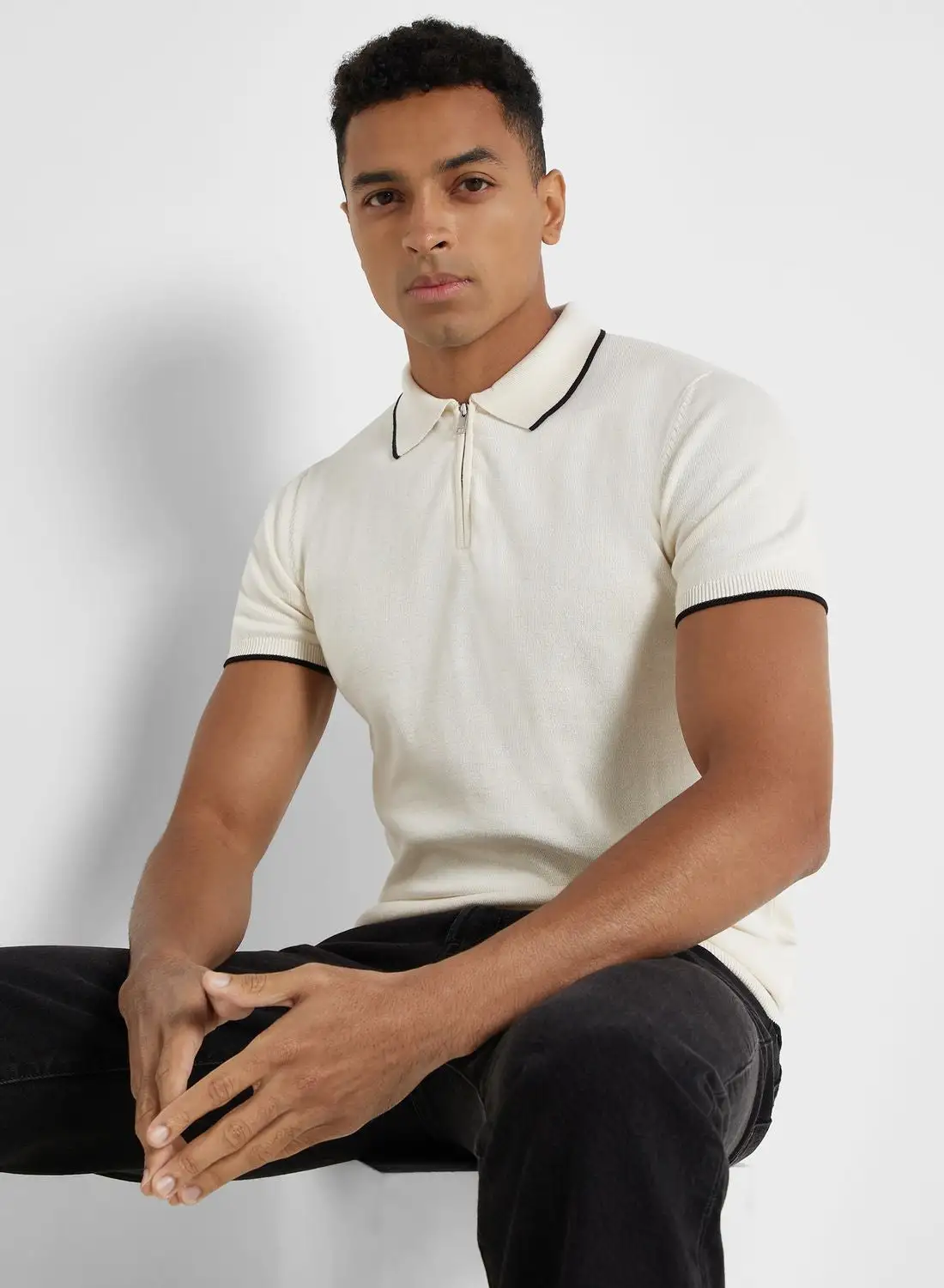 Robert Wood Zip Neck Knit Polo Shirt