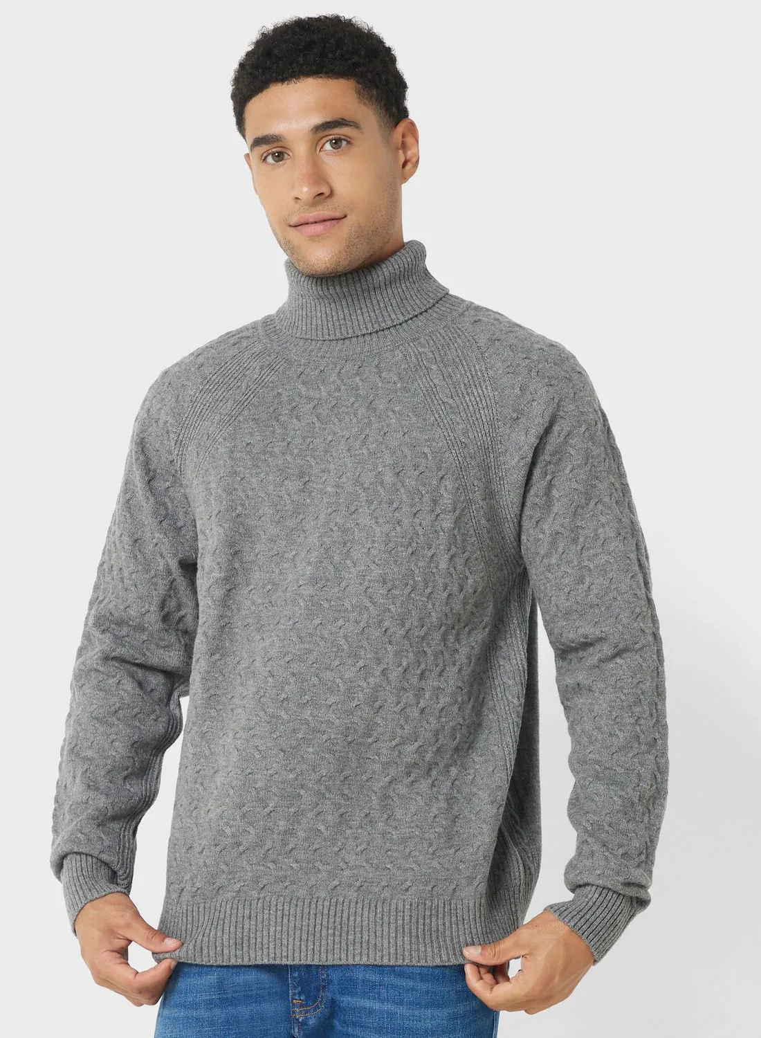 Robert Wood Cable Knit High Neck Sweater