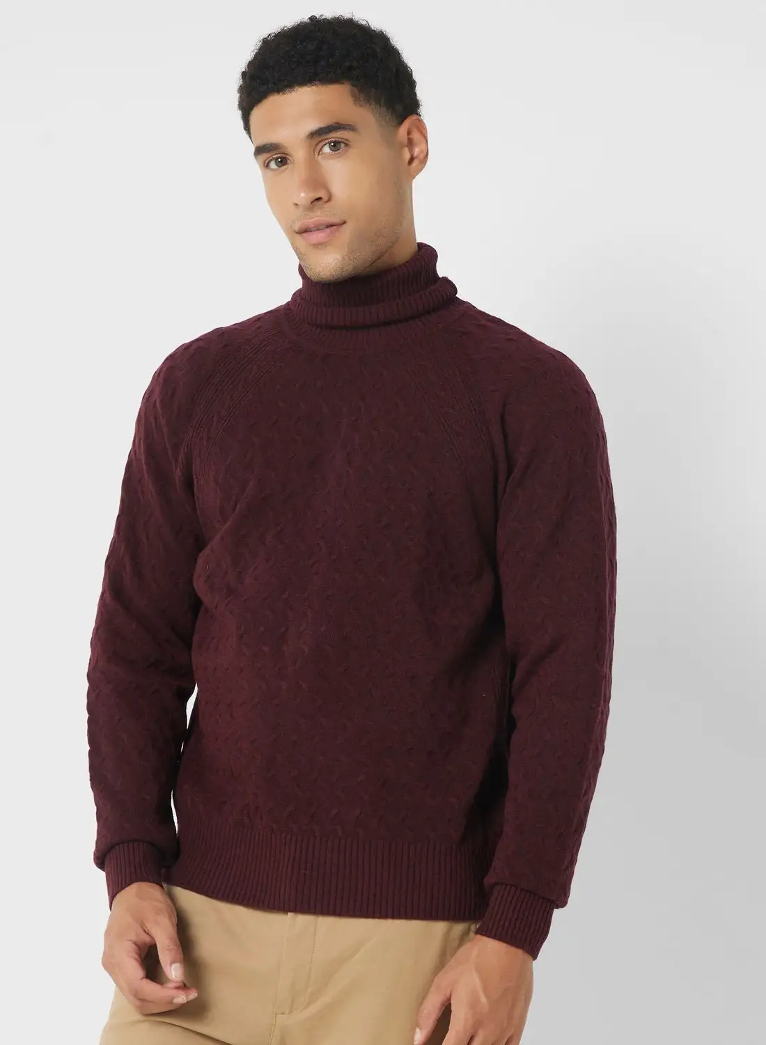 Robert Wood Cable Knit High Neck Sweater