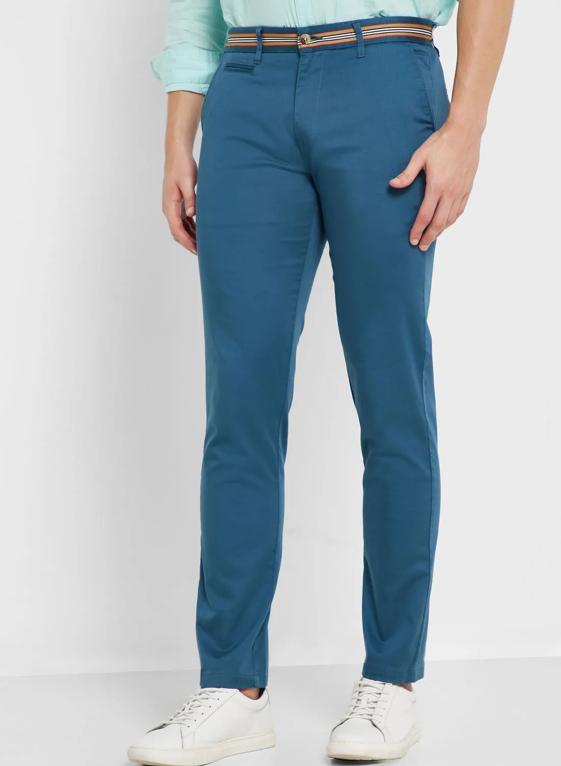 Thomas Scott Men Blue Cotton Slim Fit Chinos Trousers