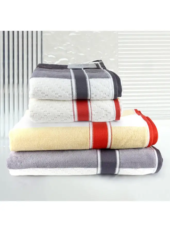 White Rose 4 Piece Bathroom Towel Set ZICZAC 500 GSM 100% Cotton Velour 2 Bath Towel 70X140 cm & 2 Hand Towel 50x90 cm Grey & Orange Color Modern Stripe Design Luxury Touch Extra Absorbent