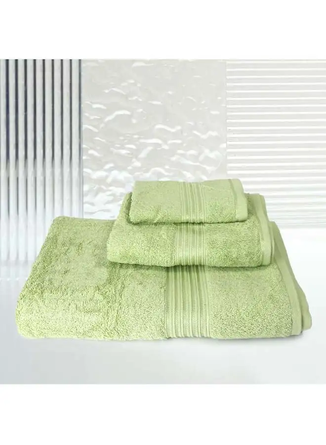 White Rose 3 Pcs Events Dyed Towel set 550 GSM 100% Cotton Terry Viscose Border 1 Bath Towel (75x145) cm 1 Hand Towel (50x90) cm 1 Face Towel (33x33) cm Premiun Look Luxury Feel Extremely Absorbent Green Color