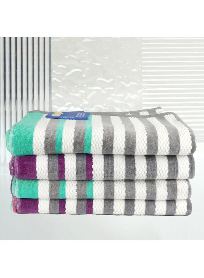 White Rose 4 Piece Bathroom Towel Set SHUFFLE 420 GSM 100% Cotton Velour 4 Bath Towel 70x140 cm Purple & Green Color Modern Stripe Design Luxury Touch Extra Absorbent