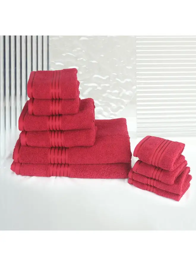 White Rose 10 Pcs Events Dyed Towel set 550 GSM 100% Cotton Terry Viscose Border 2xBath Towel 75x145cm 2xHand Towel 50x90cm 2xGuest Towel 40x60cm 2xBaby Towel 30x50cm & 2xFace Towel 33x33cm Red Color