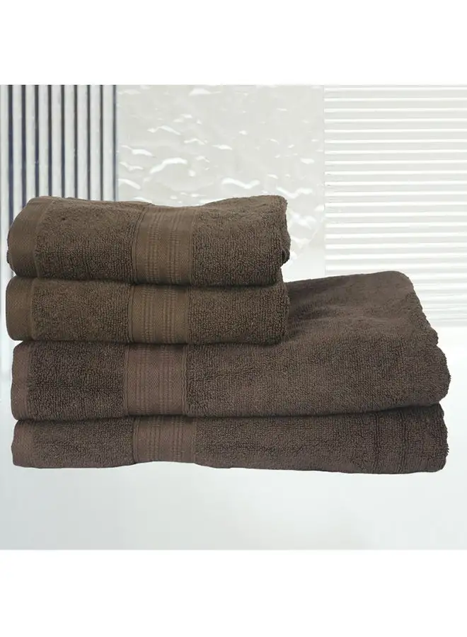 White Rose 4 Piece Bathroom Towel Set BRAVO 550 GSM 100% Combed Cotton Terry 2 Bath Towel 70X140 cm & 2 Hand Towel 50x90 cm Gentle Touch Extremely Absorbent Every Day Use Chocolate Brown